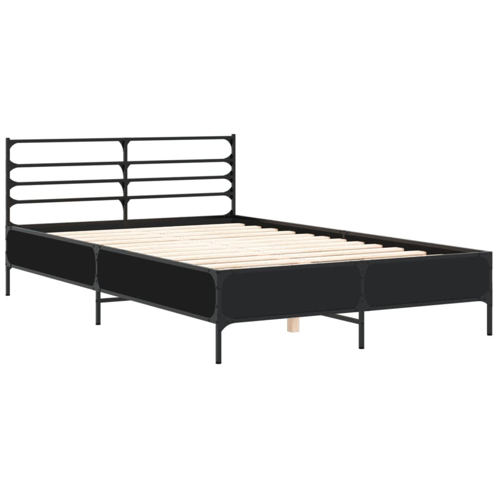 Bed Frame Black 135x190 cm Double Engineered Wood and Metal