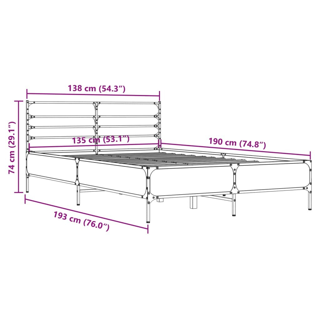 Bed Frame Black 135x190 cm Double Engineered Wood and Metal