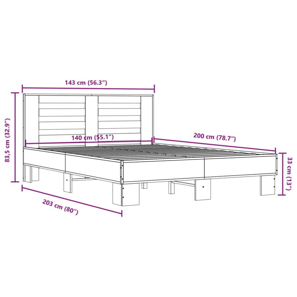 Bed Frame Black 140x200 cm Engineered Wood and Metal