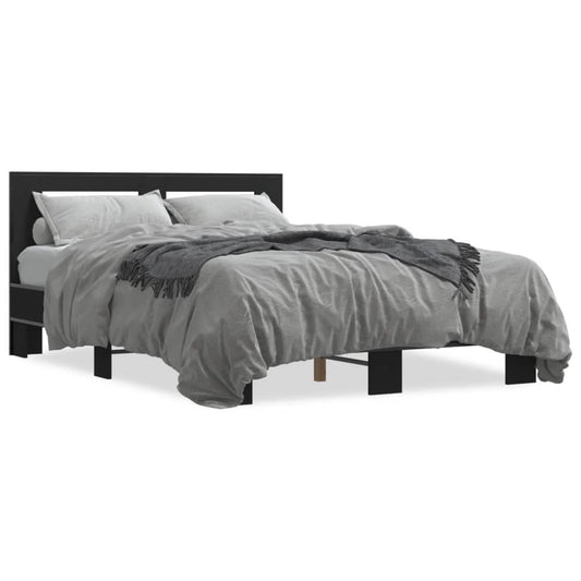 Bed Frame Black 120x190 cm Small Double Engineered Wood and Metal