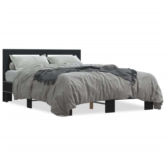 Bed Frame Black 135x190 cm Double Engineered Wood and Metal