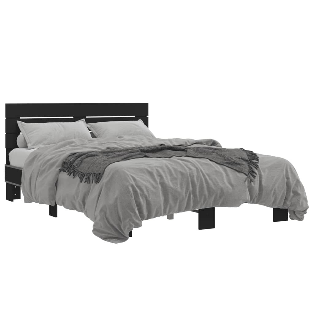 Bed Frame Black 120x190 cm Small Double Engineered Wood and Metal