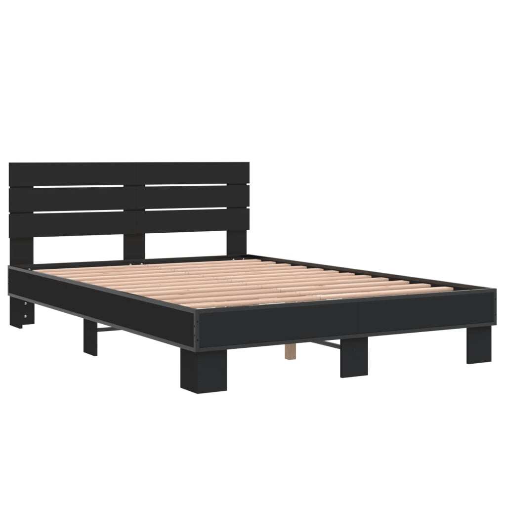 Bed Frame Black 120x190 cm Small Double Engineered Wood and Metal