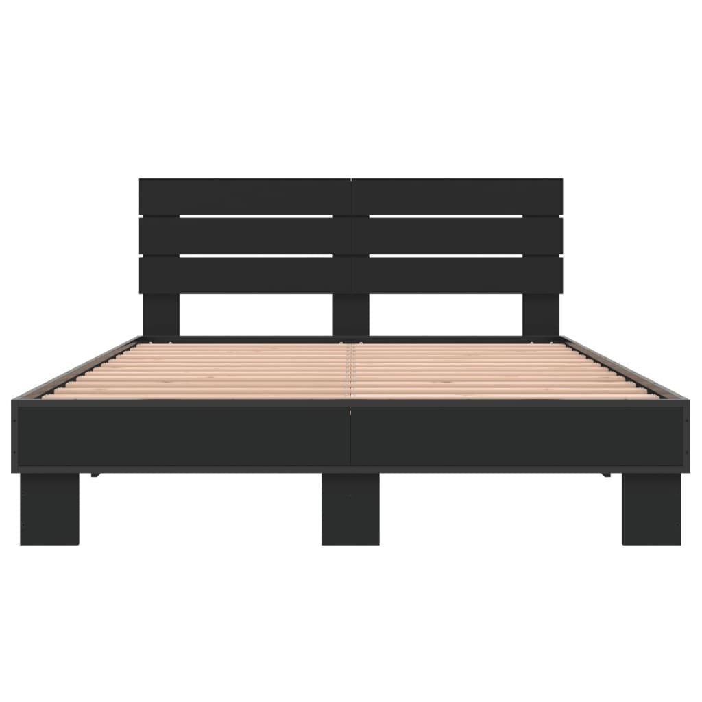 Bed Frame Black 120x190 cm Small Double Engineered Wood and Metal