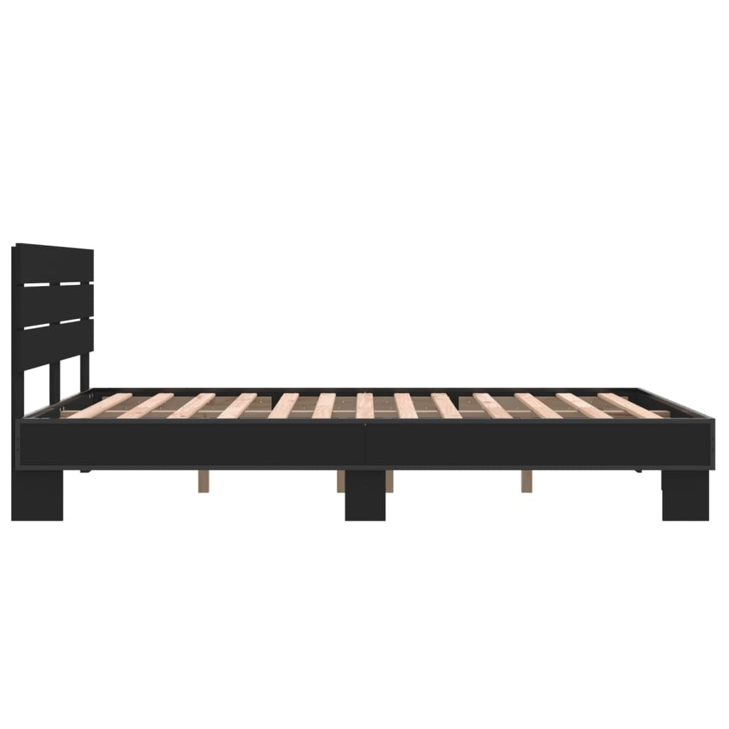 Bed Frame Black 120x190 cm Small Double Engineered Wood and Metal