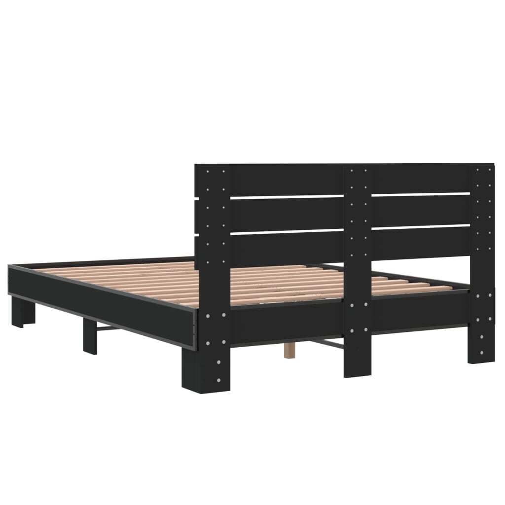 Bed Frame Black 120x190 cm Small Double Engineered Wood and Metal