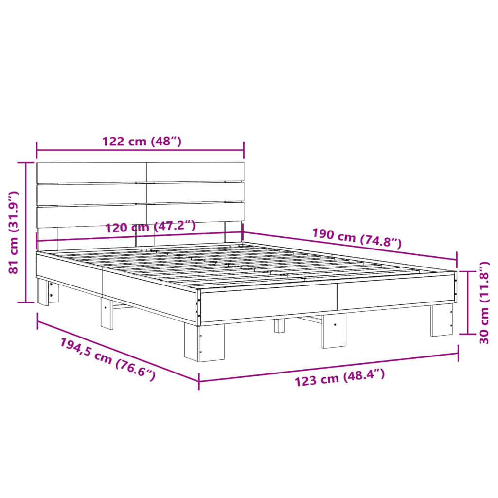 Bed Frame Black 120x190 cm Small Double Engineered Wood and Metal