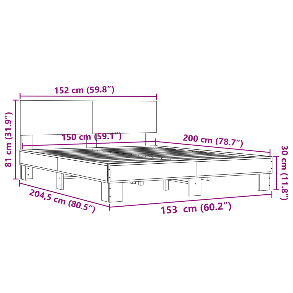 Bed Frame without Mattress Black 150x200 cm King Size