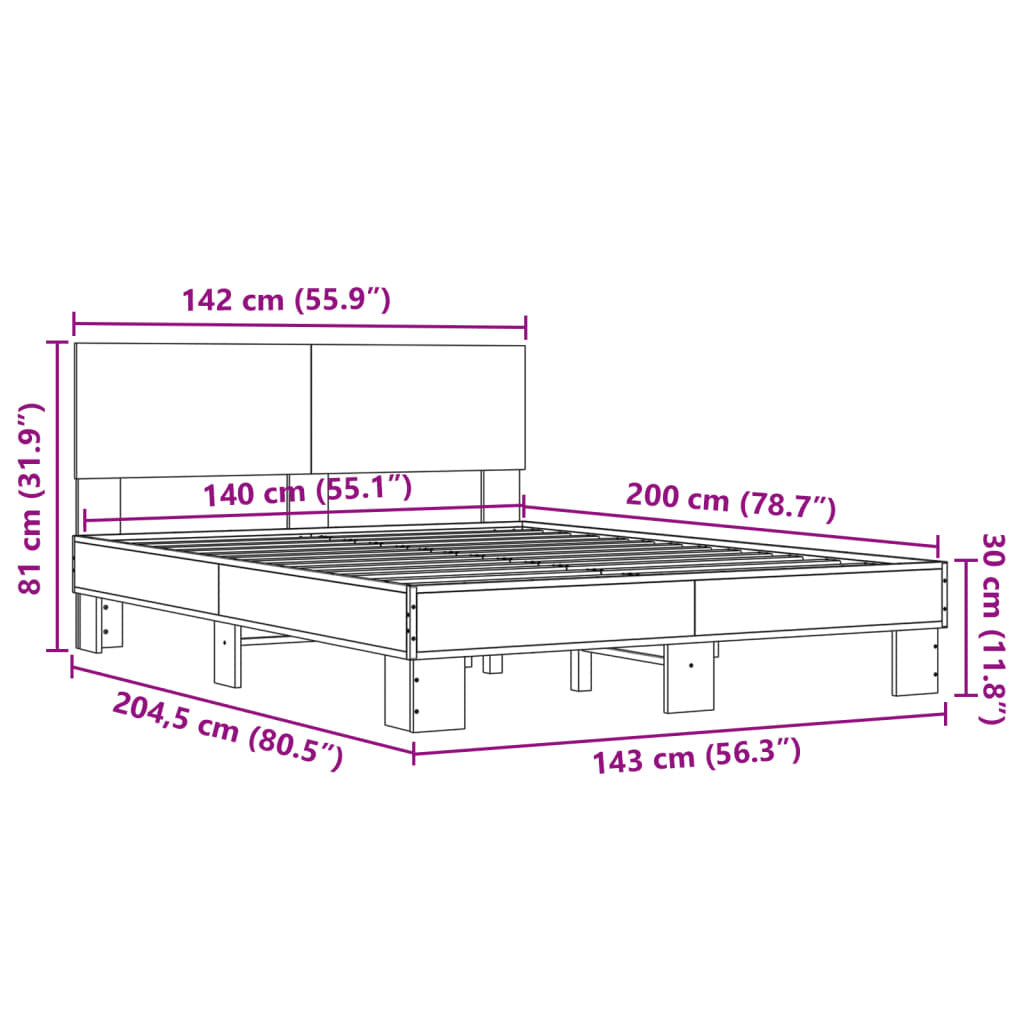 Bed Frame Black 140x200 cm Engineered Wood and Metal