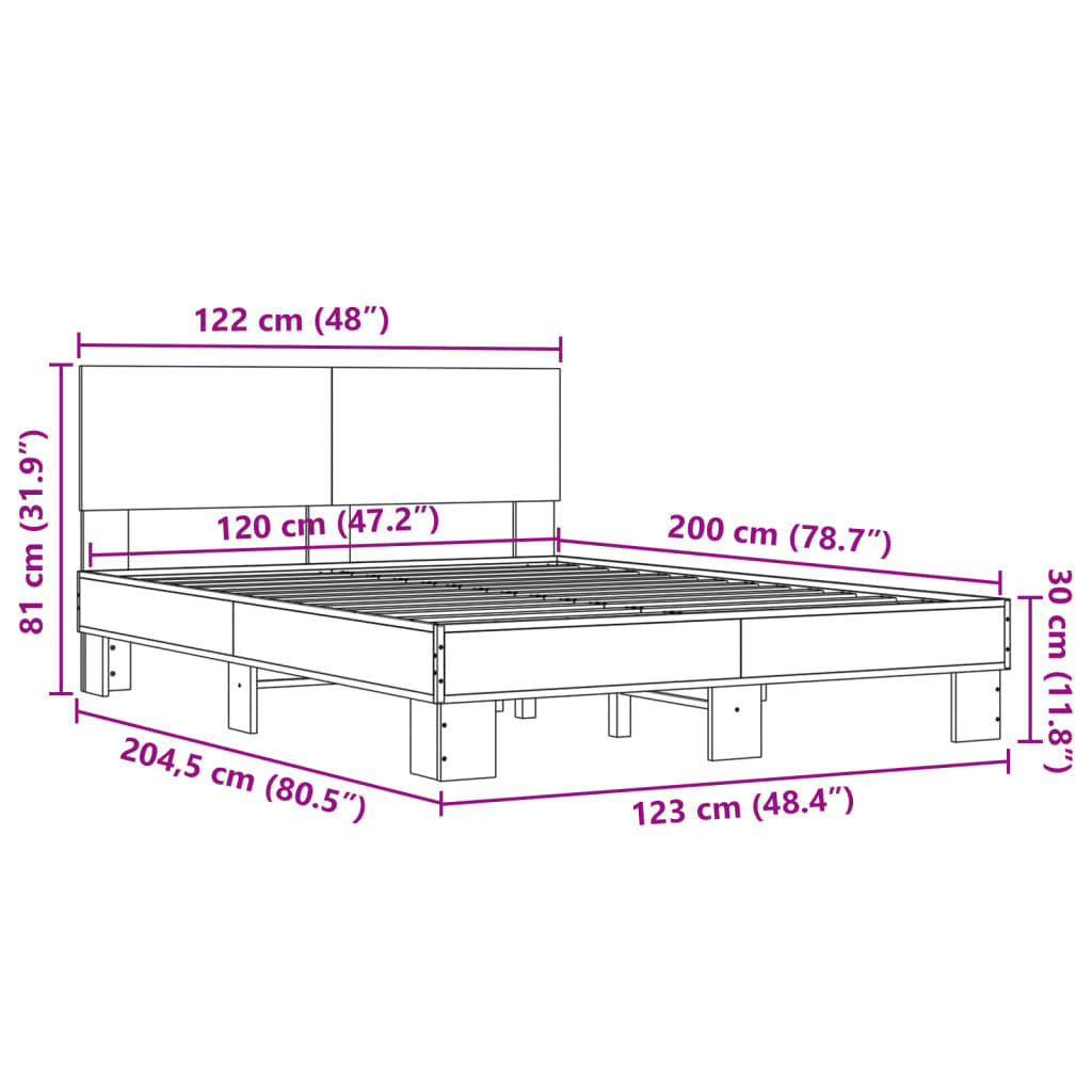 Bed Frame Black 120x200 cm Engineered Wood and Metal