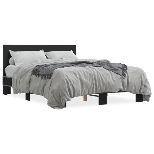 Bed Frame Black 135x190 cm Double Engineered Wood and Metal