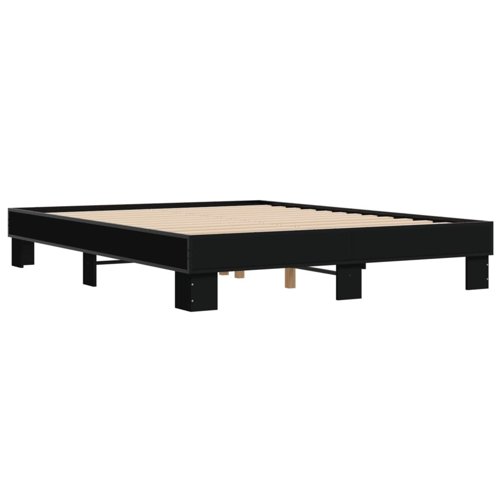 Bed Frame Black 150x200 cm King Size Engineered Wood and Metal