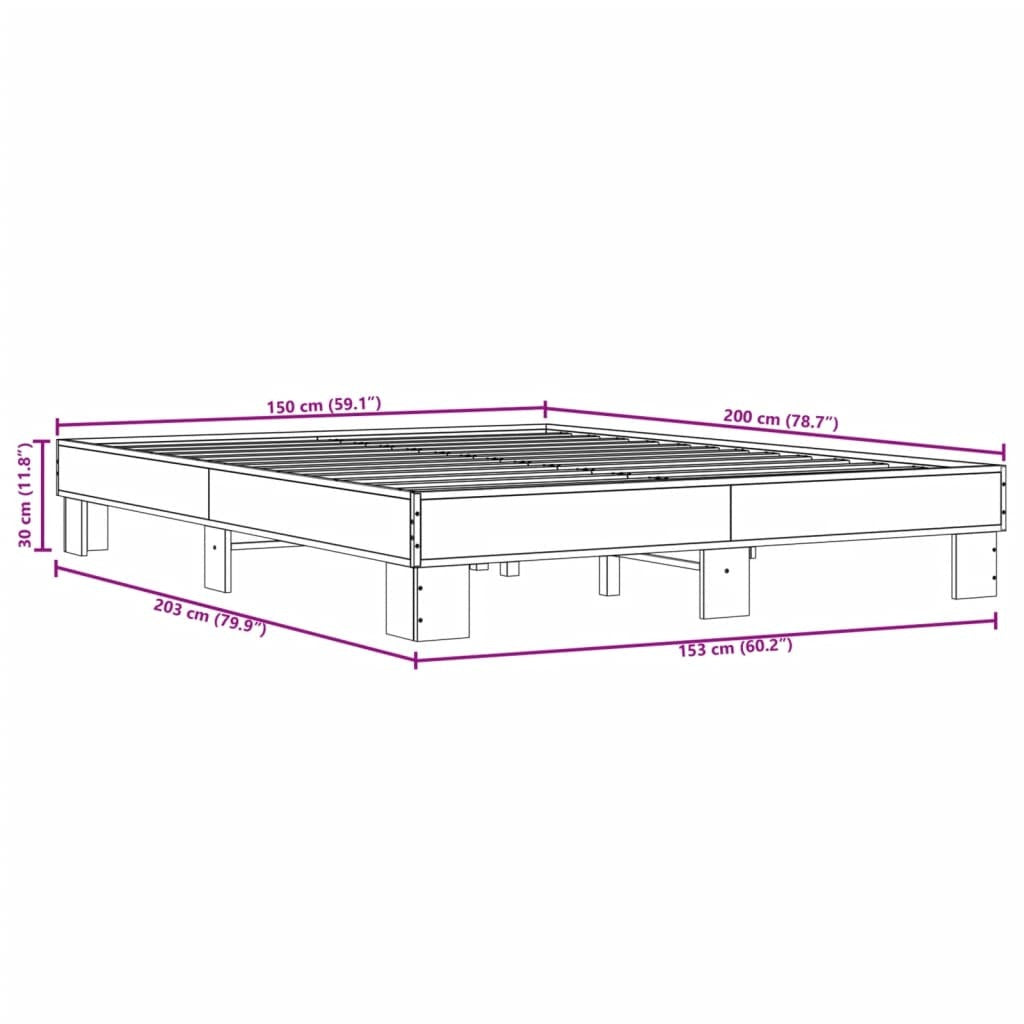 Bed Frame Black 150x200 cm King Size Engineered Wood and Metal