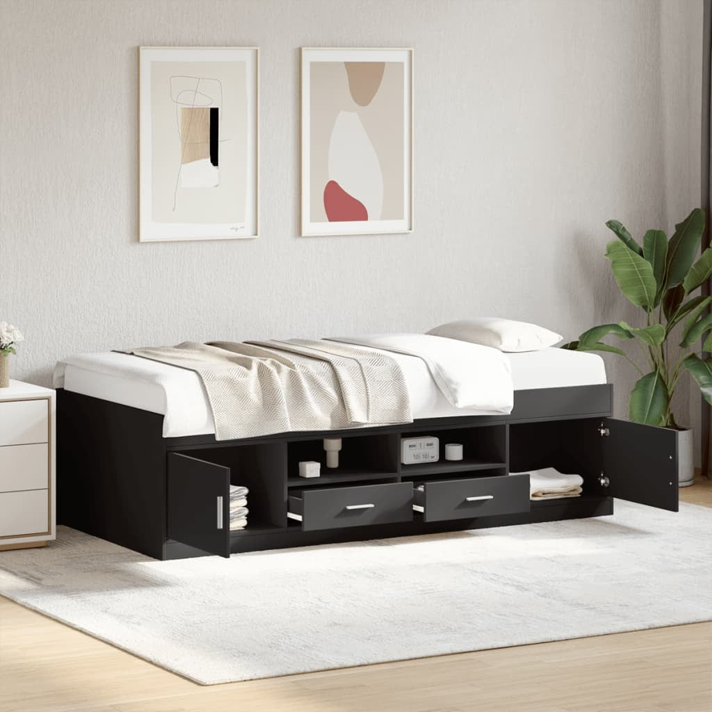 Daybed with Drawers Black 75x190 cm Engineered Wood