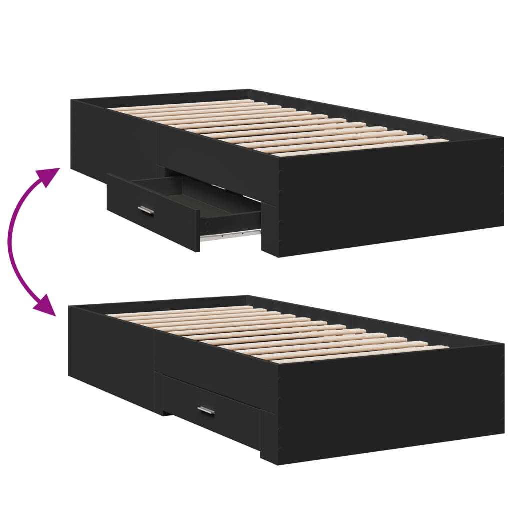 Bed Frame with Drawers without Mattress Black 100x200 cm