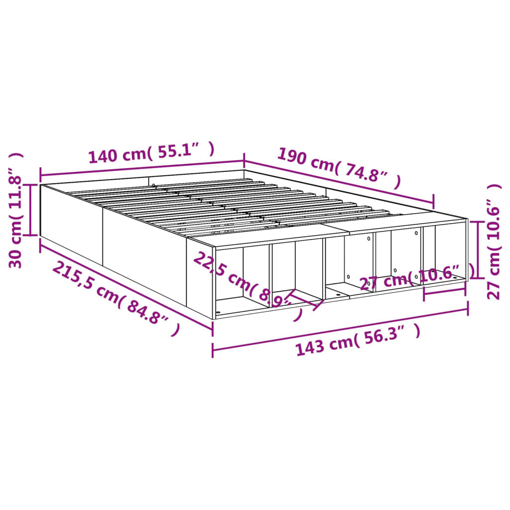 Bed Frame without Mattress Black 140x190 cm