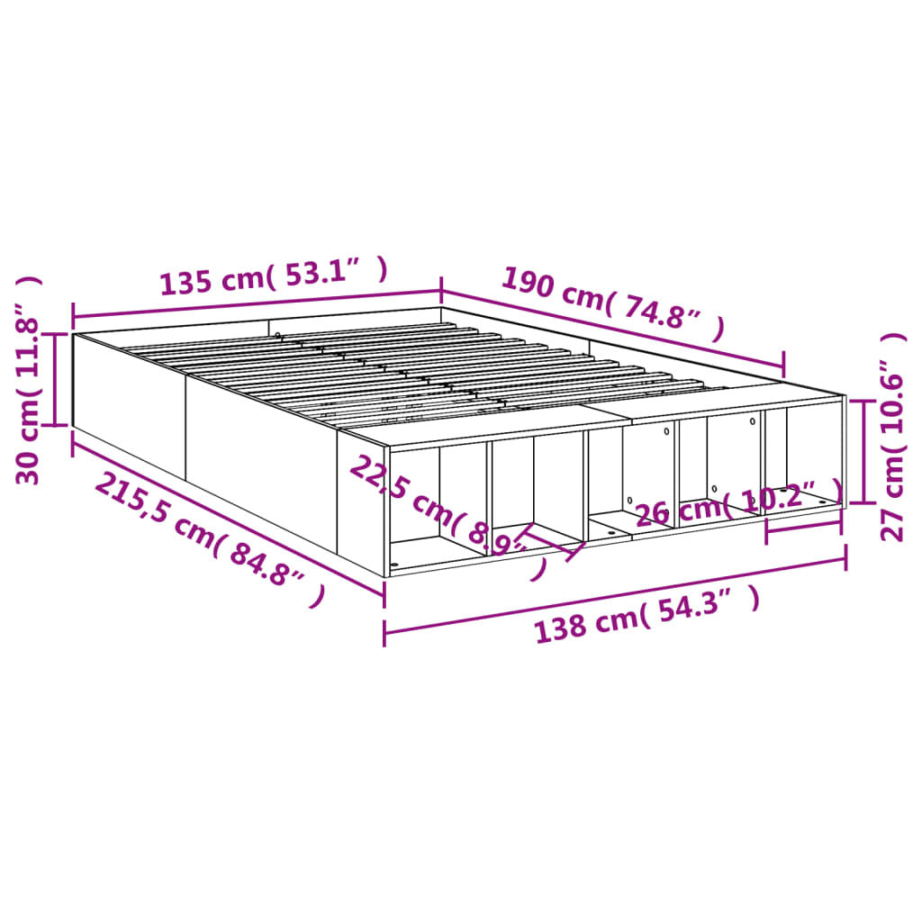 Bed Frame without Mattress Black 135x190 cm Double