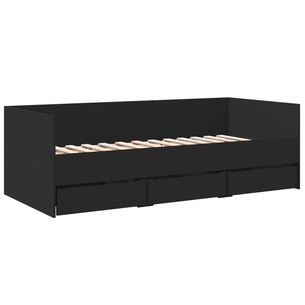 Daybed with Drawers without Mattress Black 100x200 cm