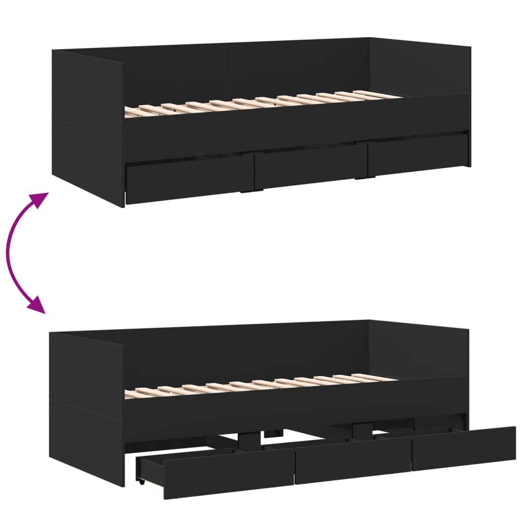 Daybed with Drawers without Mattress Black 100x200 cm