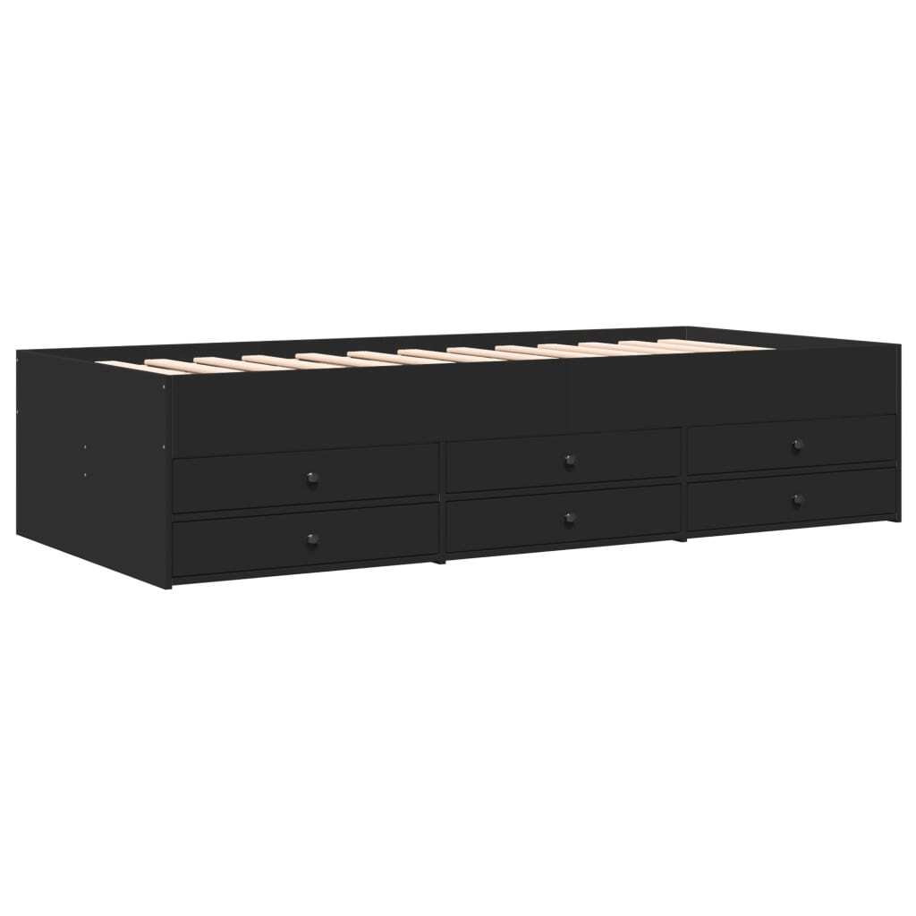 Daybed with Drawers Black 100x200 cm Engineered Wood