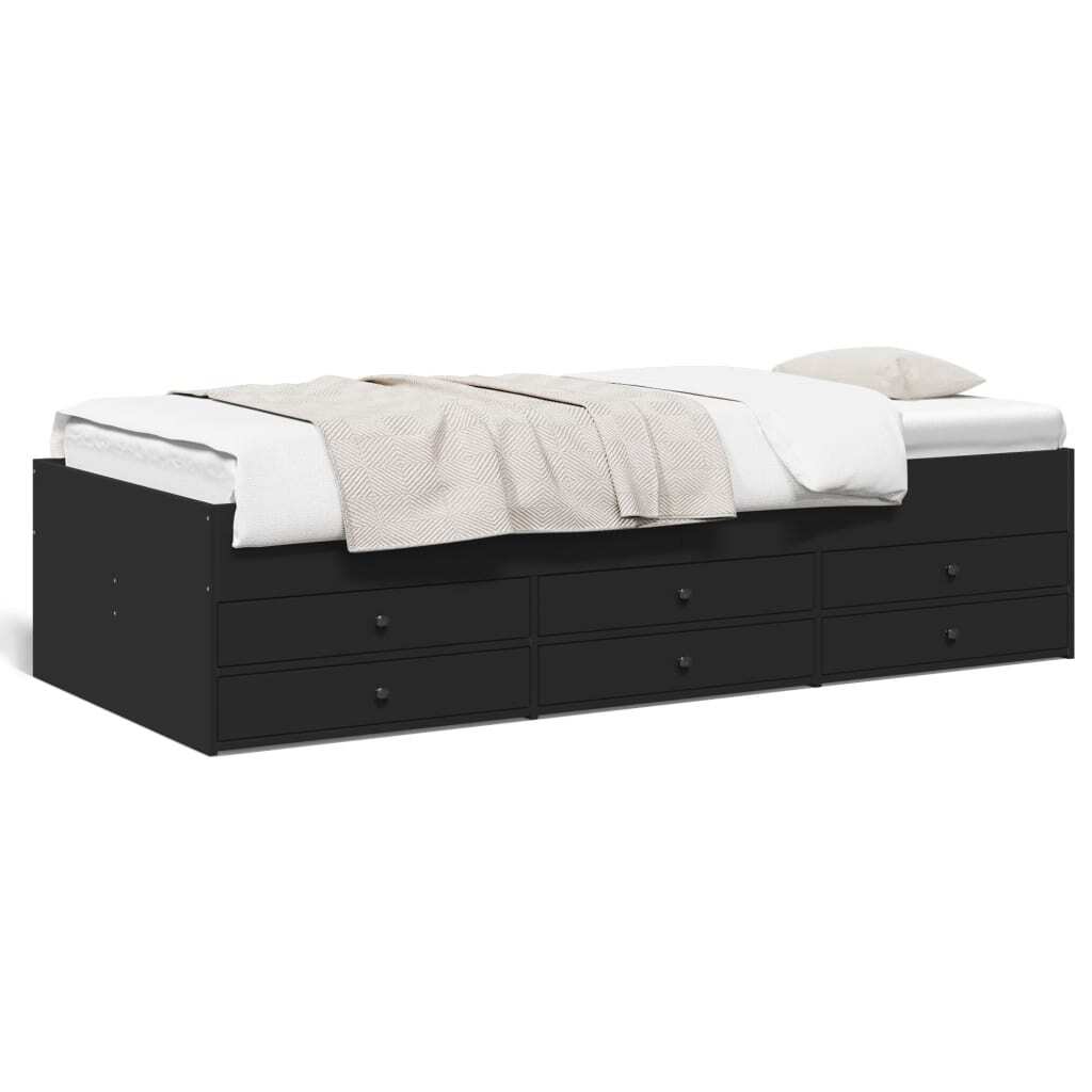 Daybed with Drawers without Mattress Black 75x190 cm Small Single
