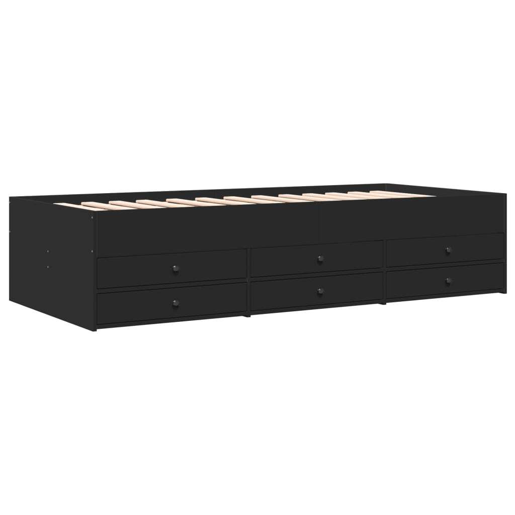 Daybed with Drawers without Mattress Black 75x190 cm Small Single