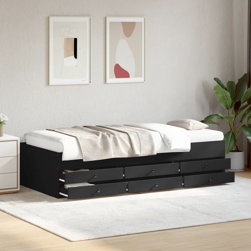 Daybed with Drawers without Mattress Black 75x190 cm Small Single