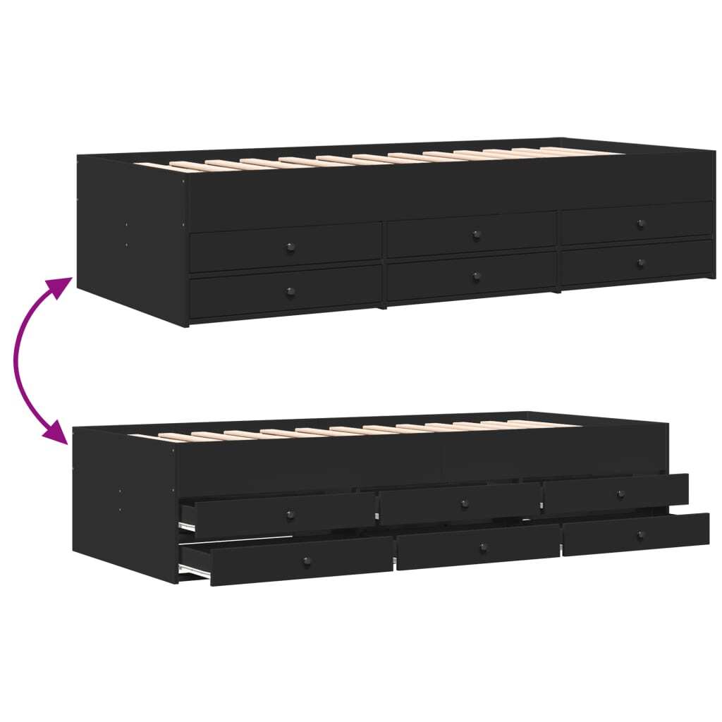 Daybed with Drawers without Mattress Black 75x190 cm Small Single