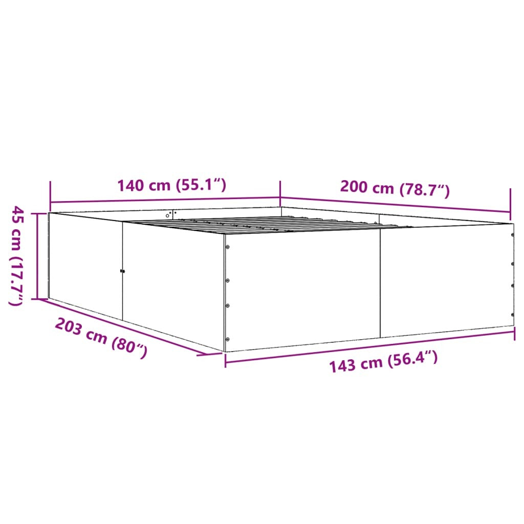 Bed Frame Black 140x200 cm Engineered Wood