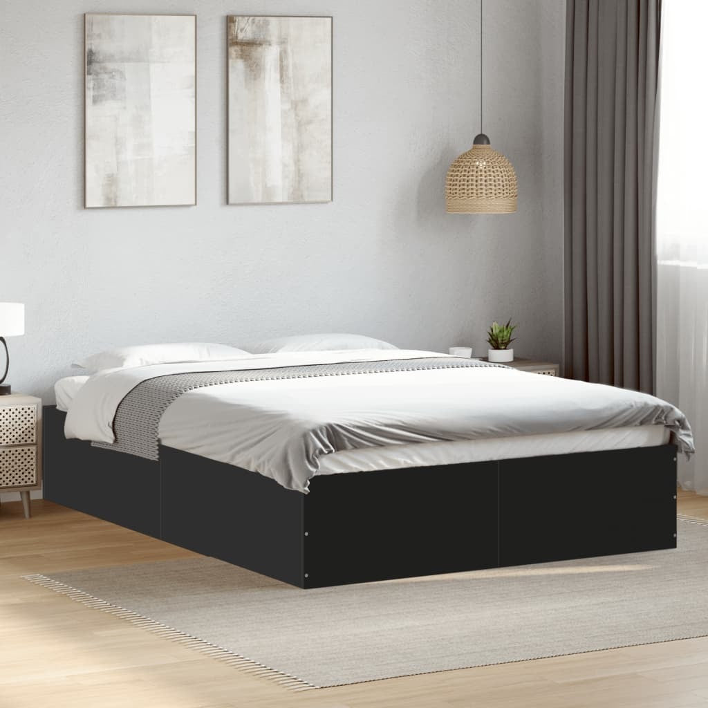 Bed Frame Black 140x200 cm Engineered Wood