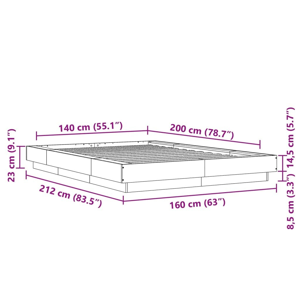 Bed Frame Black 140x200 cm Engineered Wood