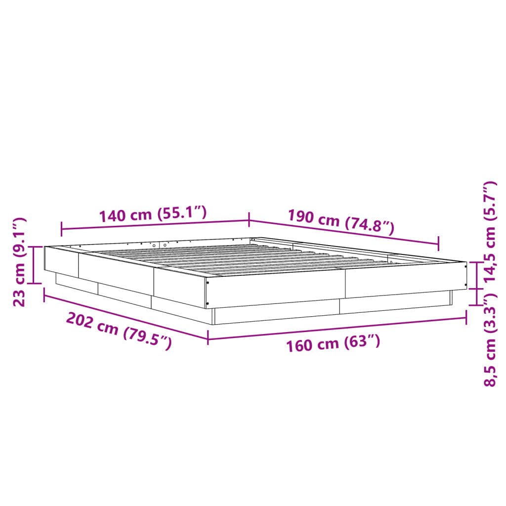 Bed Frame Black 140x190 cm Engineered Wood