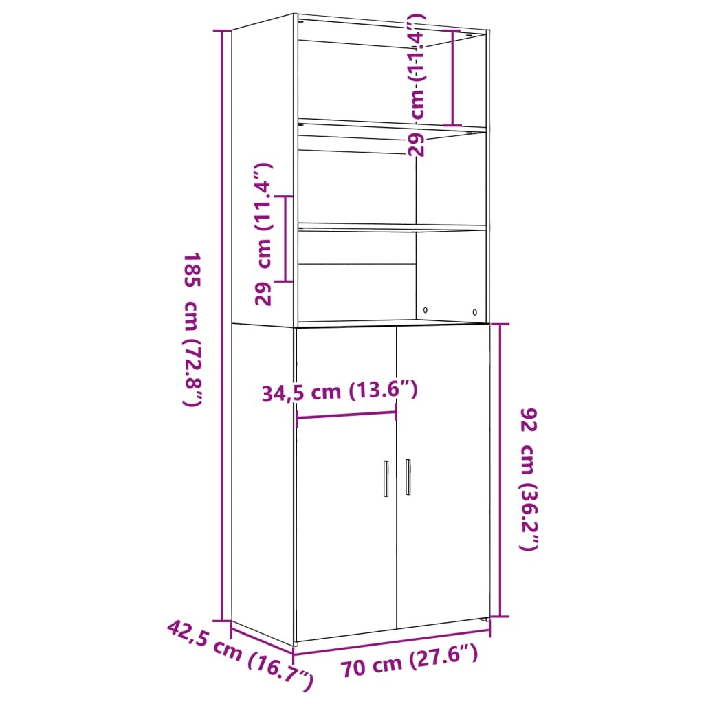 Highboard Brown Oak 70x42.5x185 cm Engineered Wood