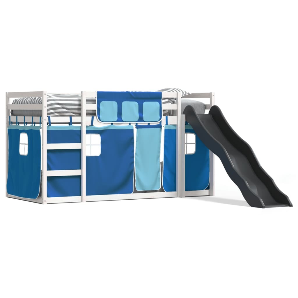 Bunk Bed without Mattress with Slide and Curtains Blue 90x200 cm