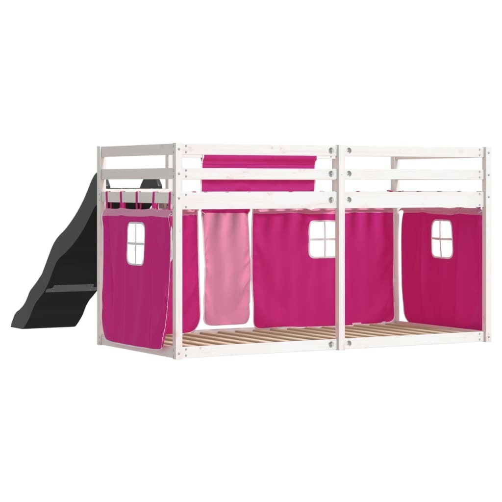 Bunk Bed without Mattress with Slide and Curtains Pink 90x200 cm