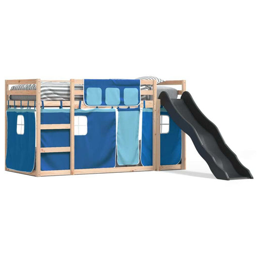 Bunk Bed without Mattress with Slide and Curtains Blue 90x190 cm Single