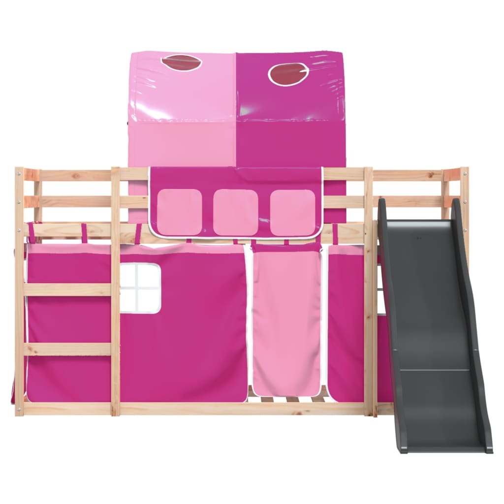 Bunk Bed without Mattress with Slide and Curtains Pink 90x190 cm Single