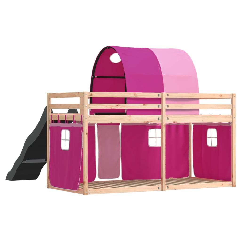 Bunk Bed without Mattress with Slide and Curtains Pink 90x190 cm Single