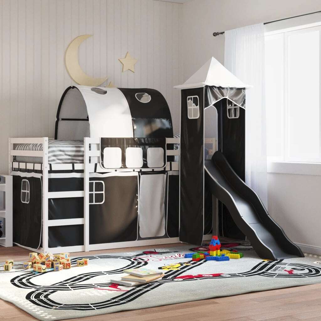 Bunk Bed without Mattress with Slide White and Black 90x200 cm