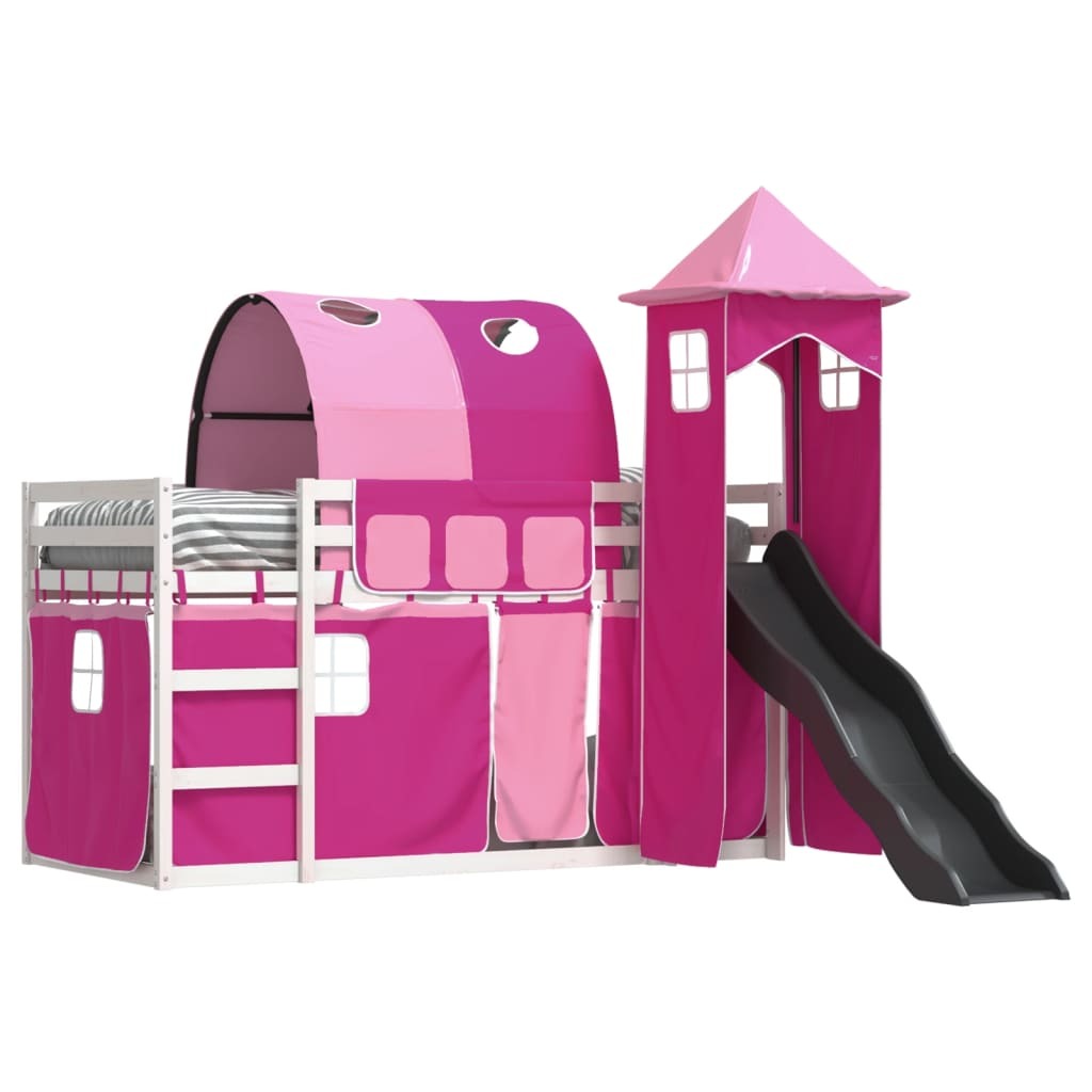 Bunk Bed without Mattress with Slide and Curtains Pink 90x200 cm