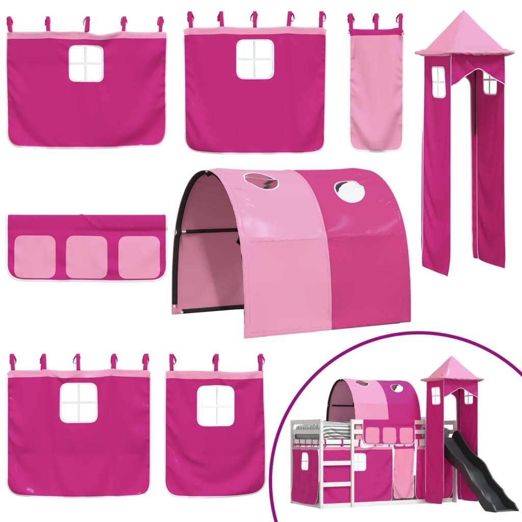 Bunk Bed without Mattress with Slide and Curtains Pink 90x200 cm