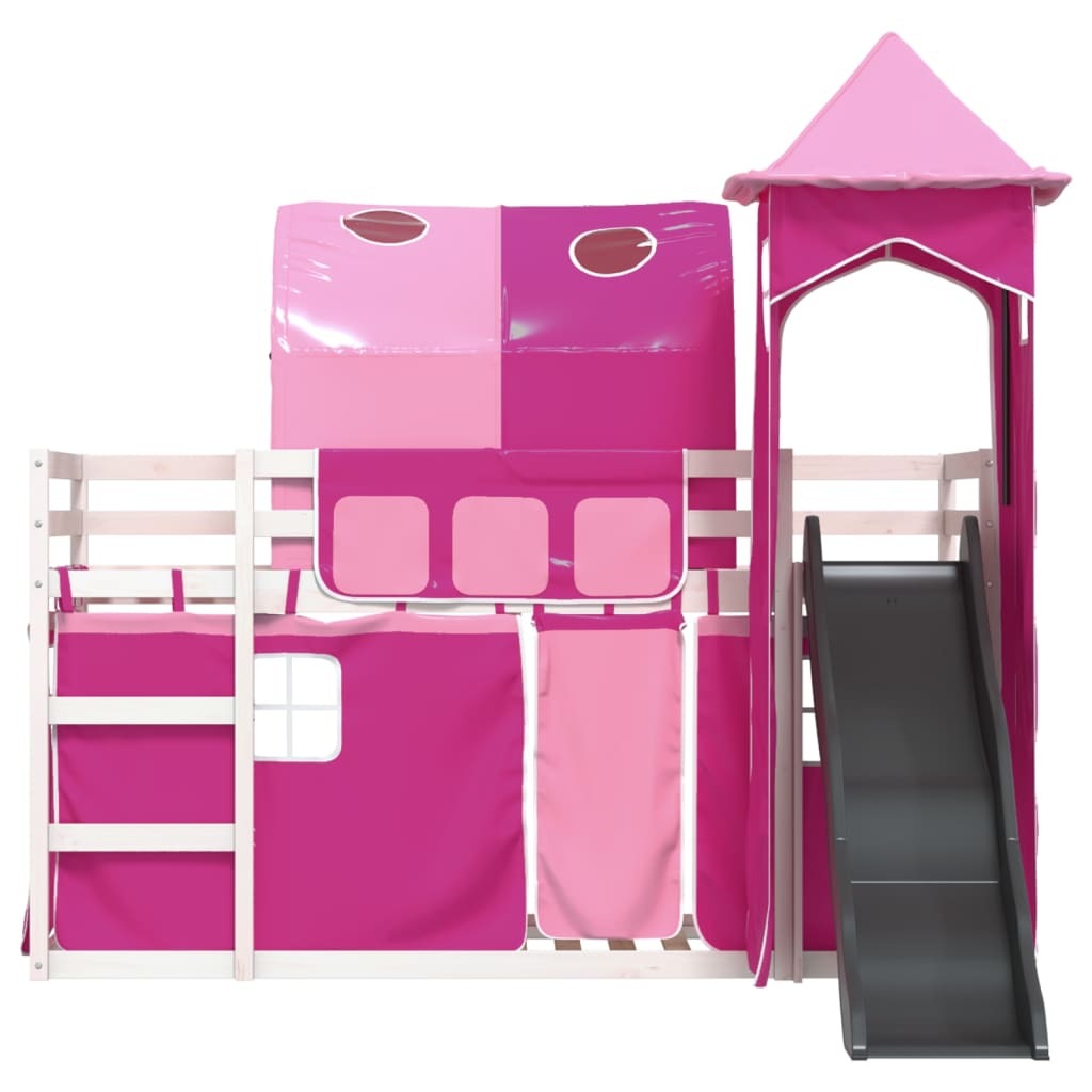 Bunk Bed without Mattress with Slide and Curtains Pink 90x200 cm