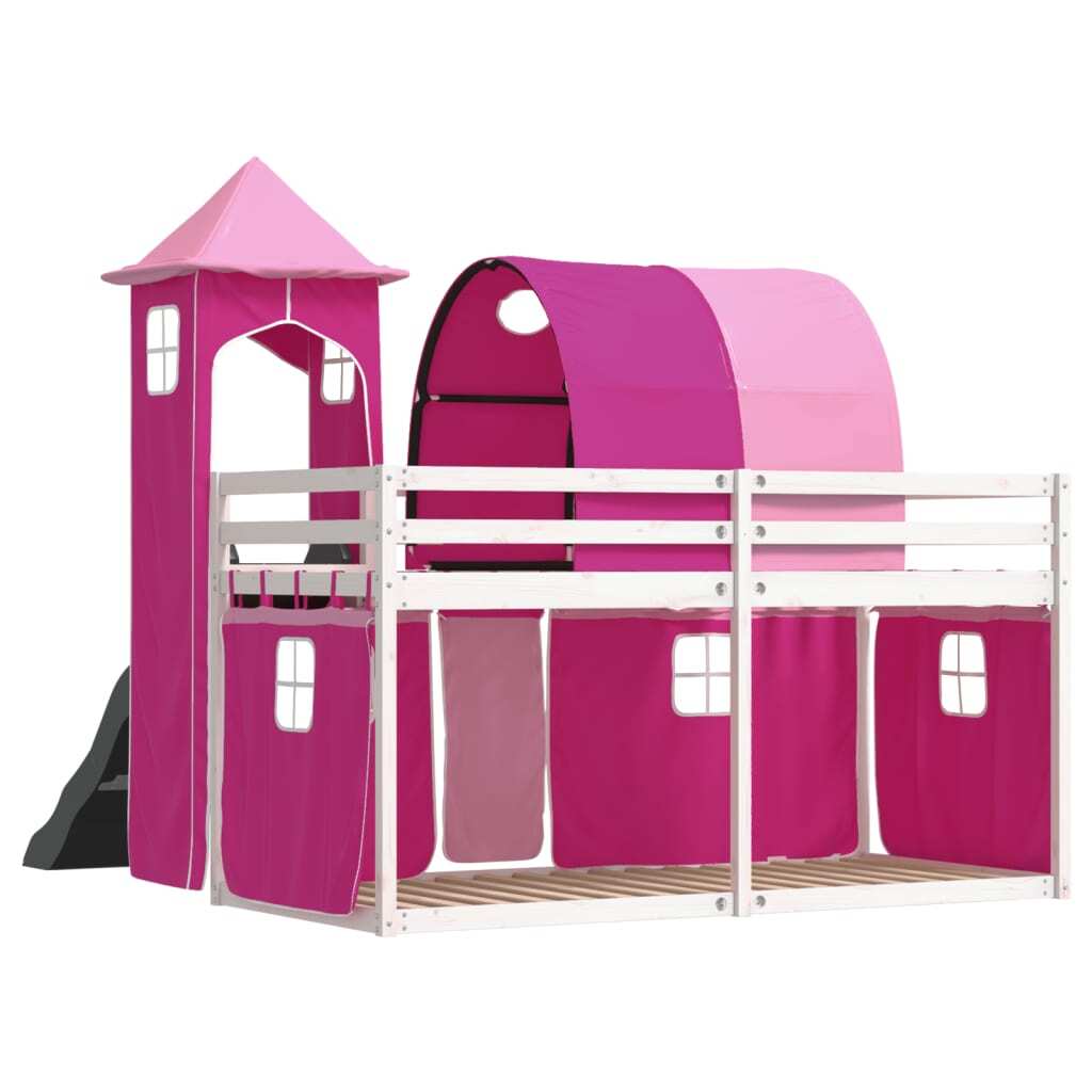 Bunk Bed without Mattress with Slide and Curtains Pink 90x200 cm