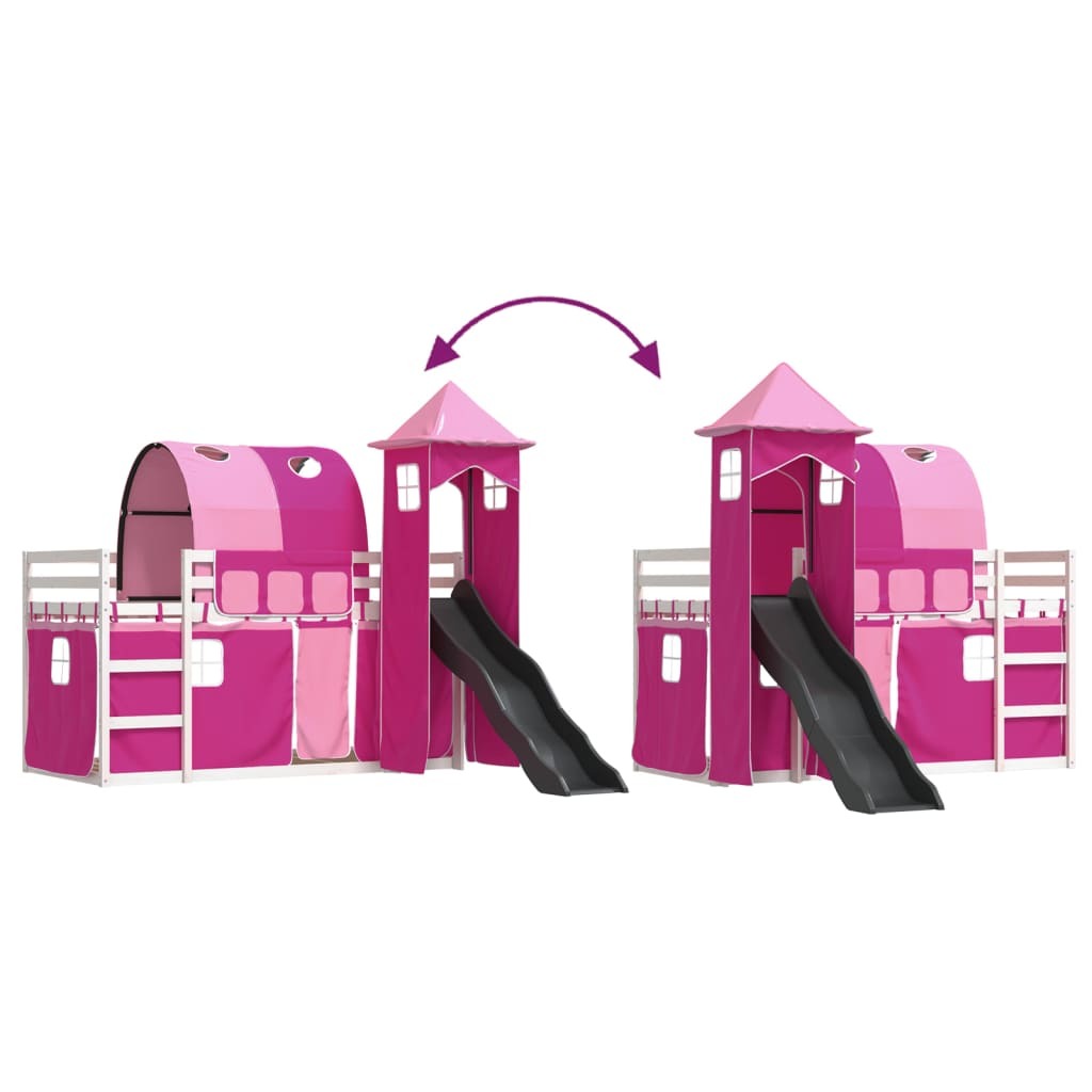 Bunk Bed without Mattress with Slide and Curtains Pink 90x200 cm