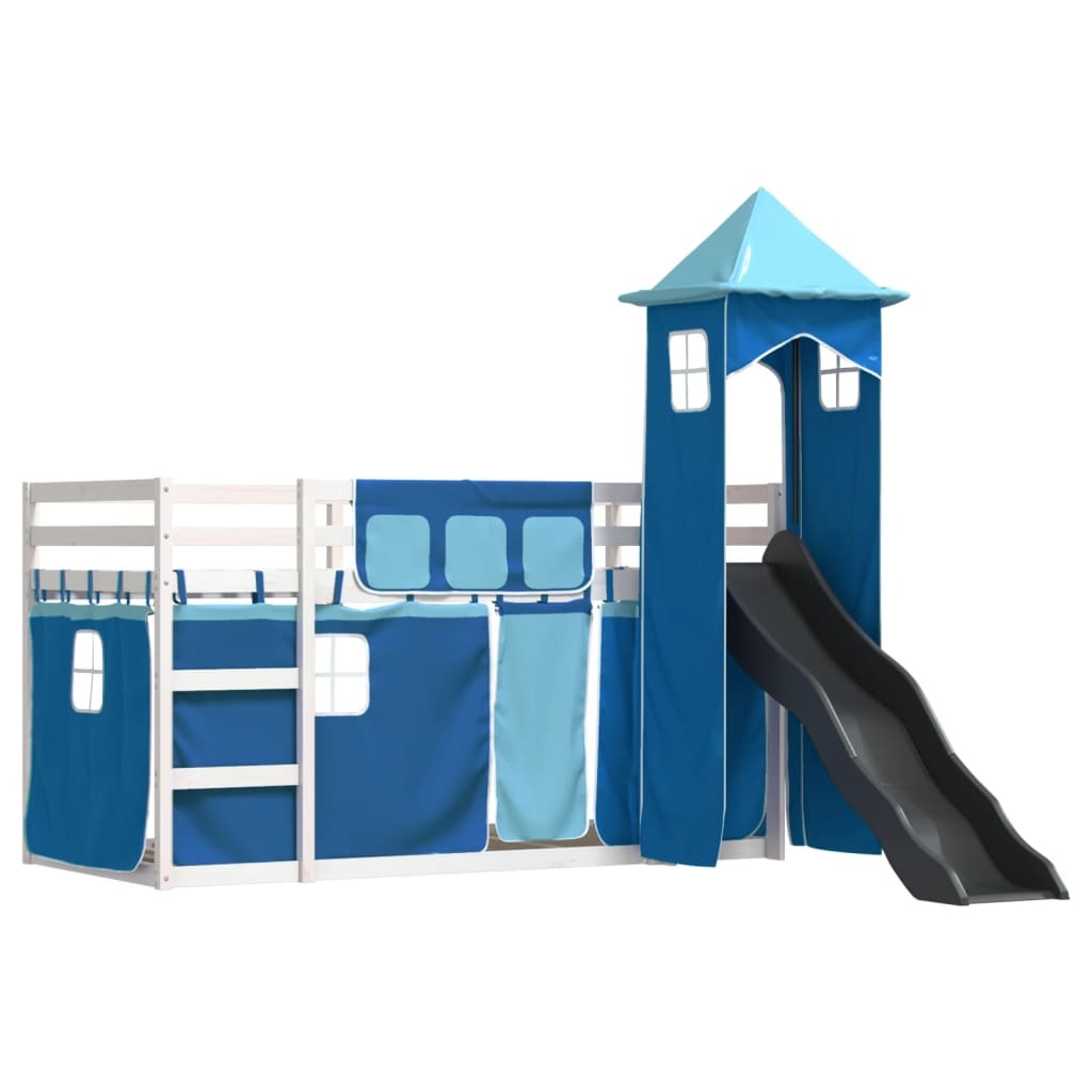 Bunk Bed without Mattress with Slide and Curtains Blue 90x200 cm