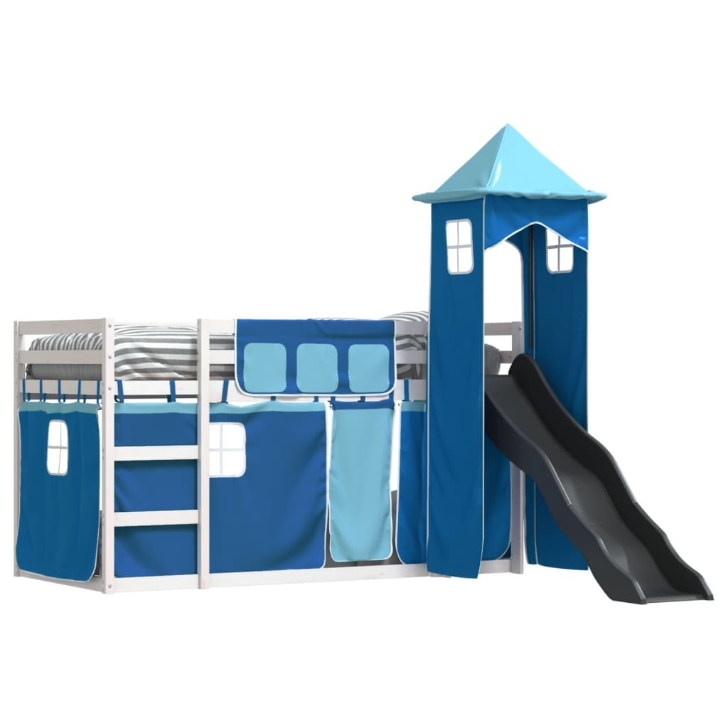 Bunk Bed without Mattress with Slide and Curtains Blue 90x200 cm