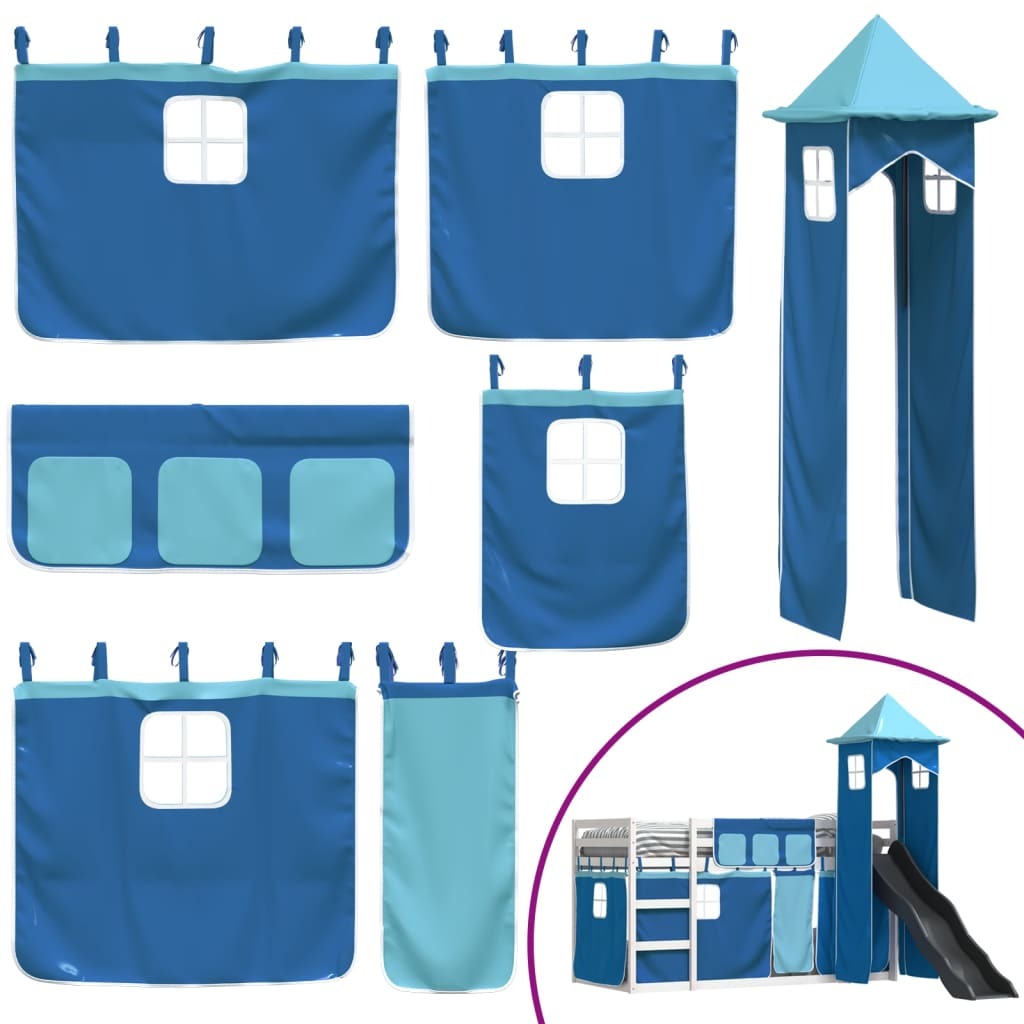 Bunk Bed without Mattress with Slide and Curtains Blue 90x200 cm