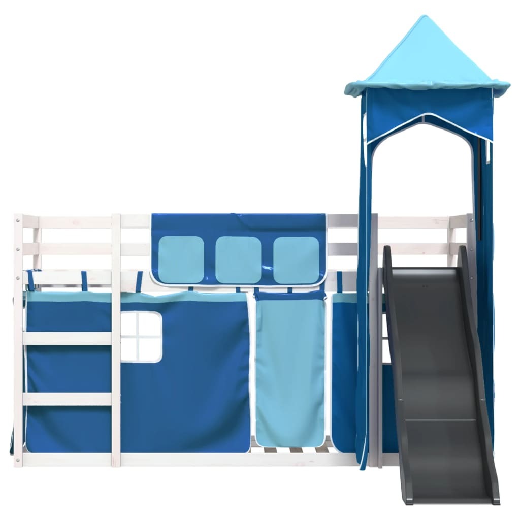 Bunk Bed without Mattress with Slide and Curtains Blue 90x200 cm