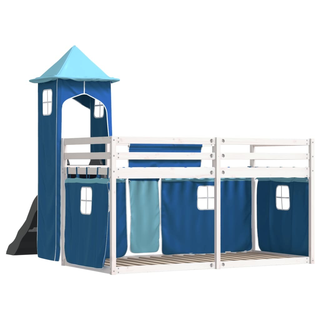 Bunk Bed without Mattress with Slide and Curtains Blue 90x200 cm