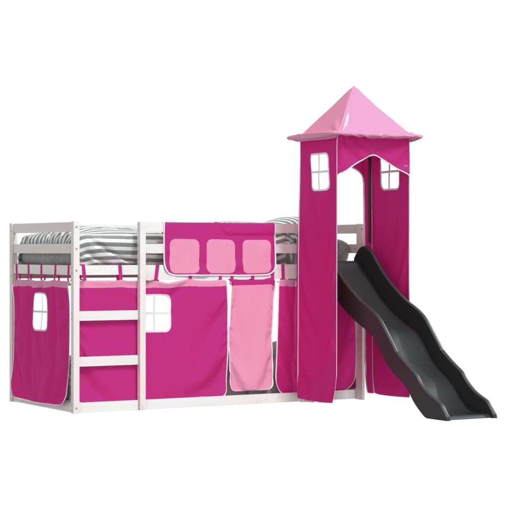 Bunk Bed without Mattress with Slide and Curtains Pink 90x200 cm